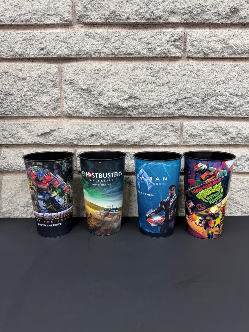 Movie Theatre Collectible Promo Cups Lot of 4 Transformers TMNT Aquaman Ghostbus